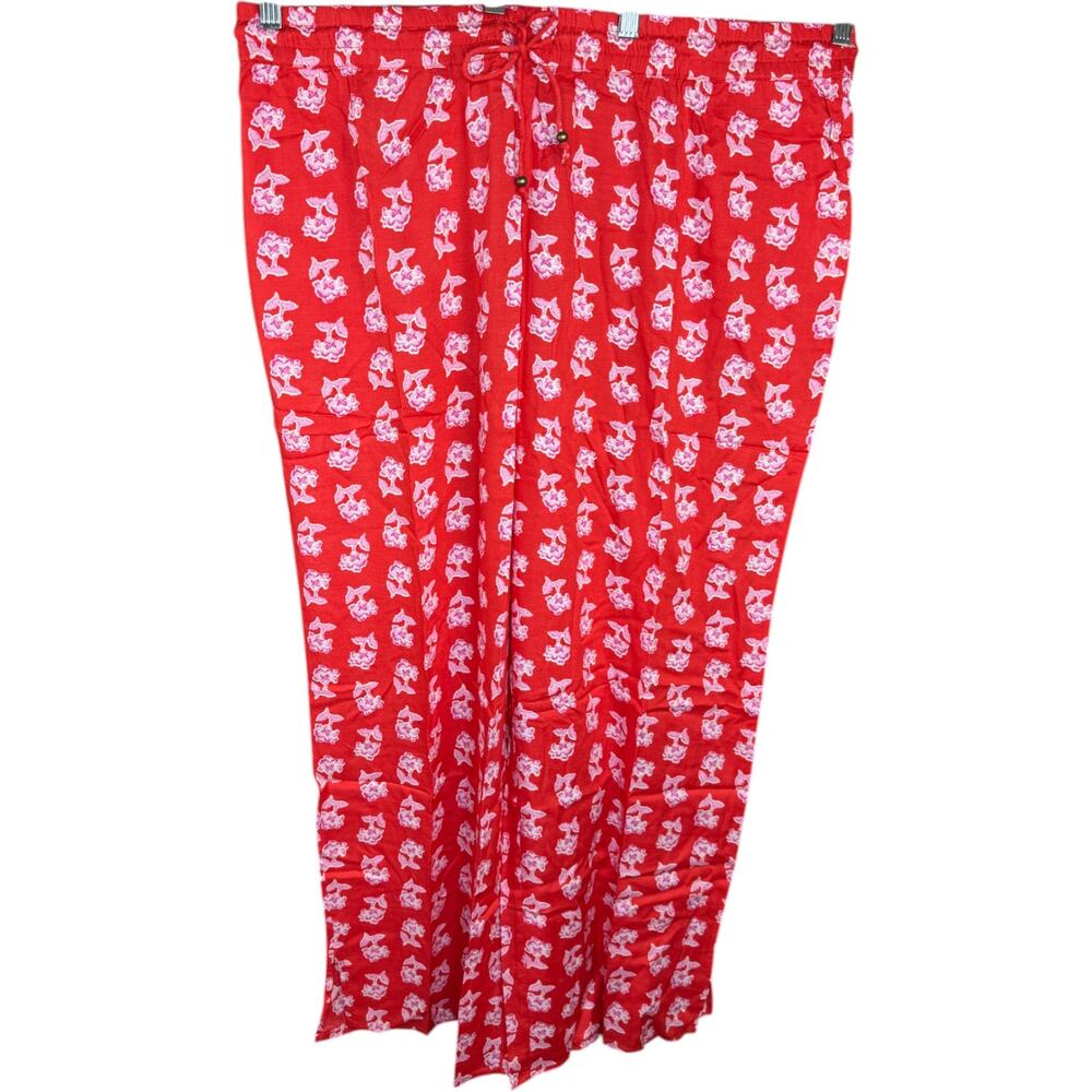 Candace Cameron Bure 1XP Floral Wide‎ Leg Pants Stretchy Modal Spandex Red